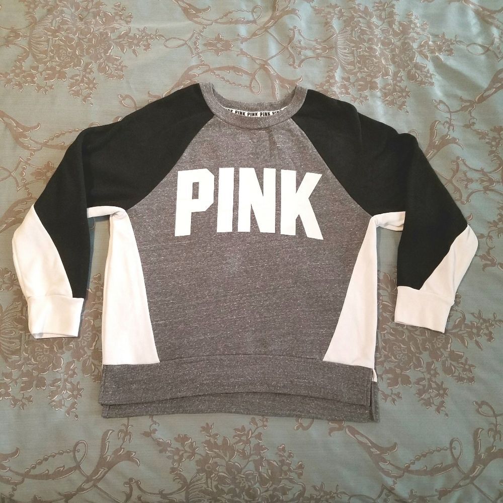 Victoria's Secret PINK Crewneck Pullover Sweatshirt Gray Black White Size Medium
